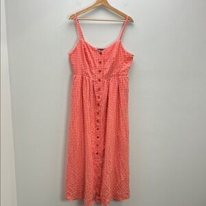 Modcloth Orange Pink Gingham Dress Womens XL Button Down Sleeveless Retro Fall